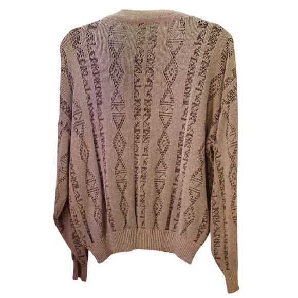 Vintage 90s Cassan Men's Large Cardigan Sweater Grandpa Geometric Knit Gray - Picture 4 of 6